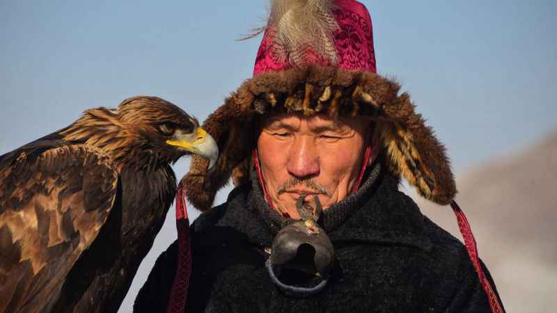 Mongolian eagle hunting